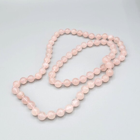 Hand Knotted Pink Rose Quartz Beaded Necklace 10mm No clasp 28" Length - Picture 5 of 6